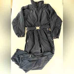 VTG Bogner Ski Suit Midnight Blue Women's 12 Belted 1/2 Zip Belted Elastic Waist